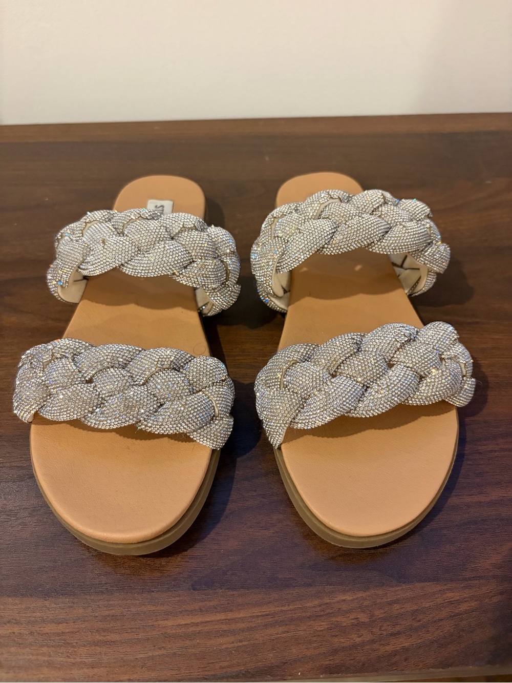 Steve Madden Braided Sparkle Slide Sandals in Silver